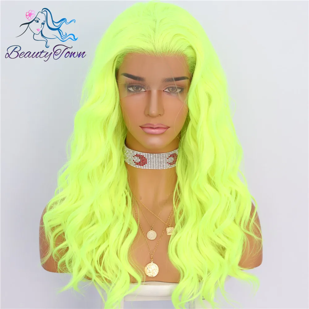 HF-4 BeautyTown неоновая желтая волна воды термостойкие волосы Drag queen макияж для женщин подарок Свадебная вечеринка синтетические парики на кружеве - Цвет: HF-4