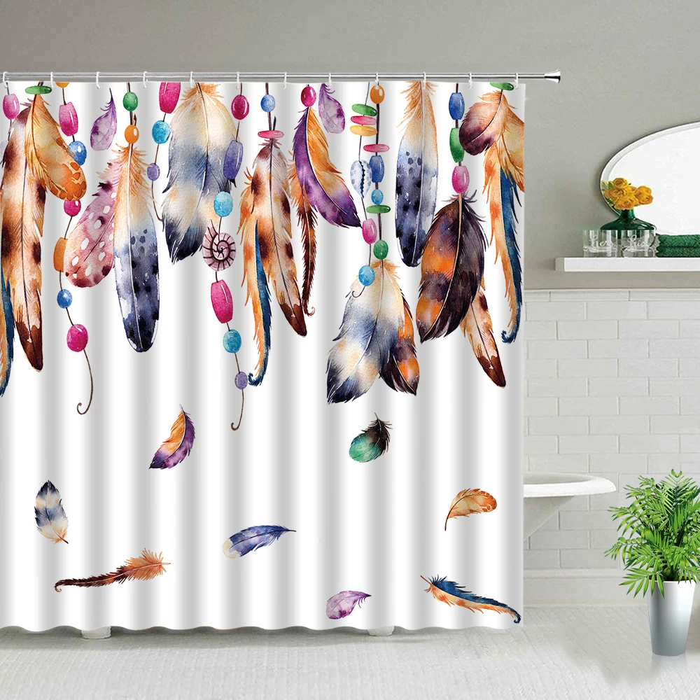 

Colorful Dream Peacock Feather Shower Curtains Waterproof Fabric Modern Fashion Art Bathroom Decor Cloth Curtain Set With Hooks