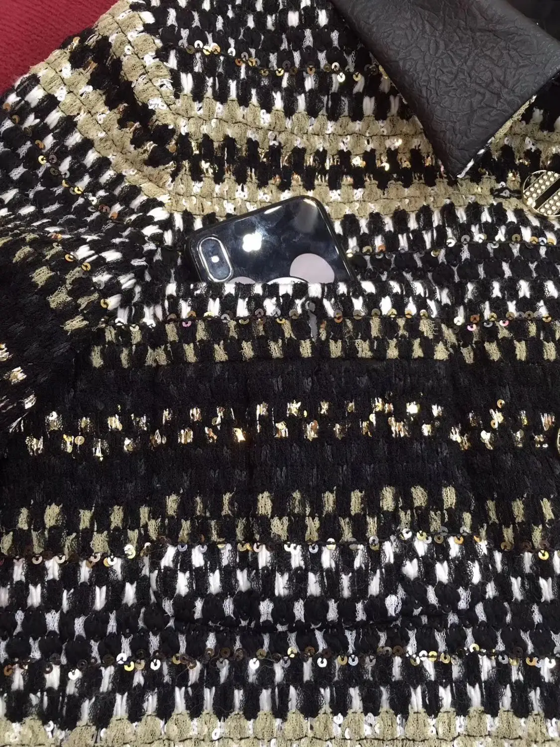 Free shipping High Quality Jacket Women 2019 Runway Fashion Long Sleeve Sequin chain Outfit with 100% Silk Lining | Женская одежда