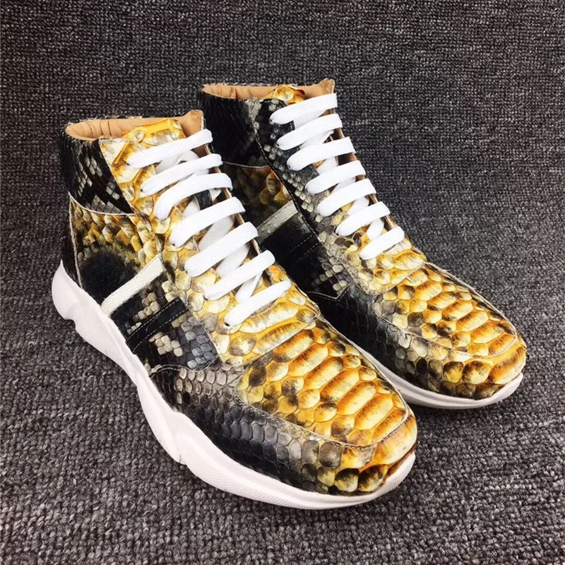 Мужские кроссовки из натуральной кожи питона на шнуровке осень/зима | Обувь