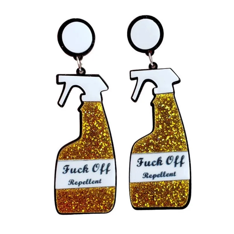 Glitter Pink Blue Repellent Spray Bottle Drop Earring For Women Girls Funny Acrylic Long Dangle Earrings Rock Party Jewelry Gift | Украшения