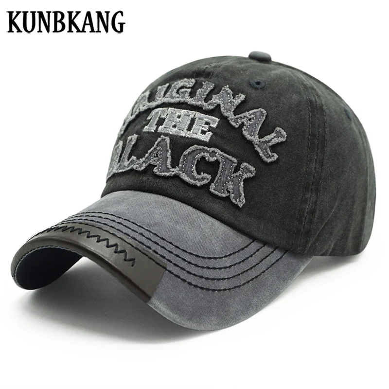 KUNBKANG, винтажная хлопковая бейсболка, мужская, летняя, повседневная, Snapback, шапки для женщин, Gorras, папа, шапка с надписью, черная, Мужская бейсболки из промытого хлопка
