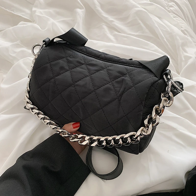 

Thick Chain Oxford Cloth Small Lingge Bucket Crossbody Bags for Women 2021 hit Winther Shoulder Black Handbags and Purses Casual