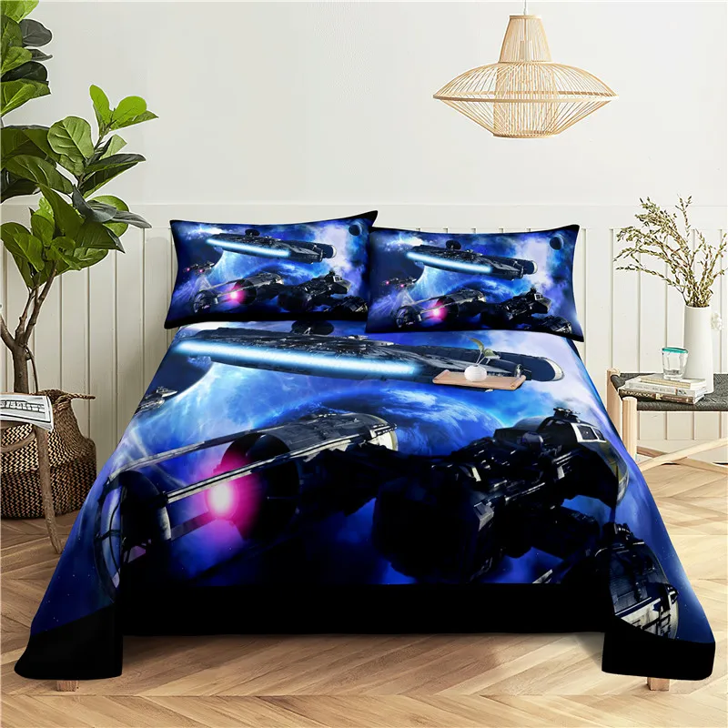 

Spacecraft 0.9/1.2/1.5/1.8/2.0m Digital Printing Polyester Bed Flat Sheet With Pillowcase Print Bedding Set