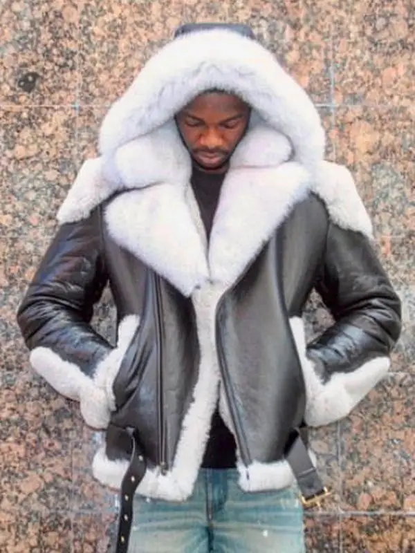 

2021 Winter PU Leather Hooded Fur Coat Men Thickening Long Sleeve Coats