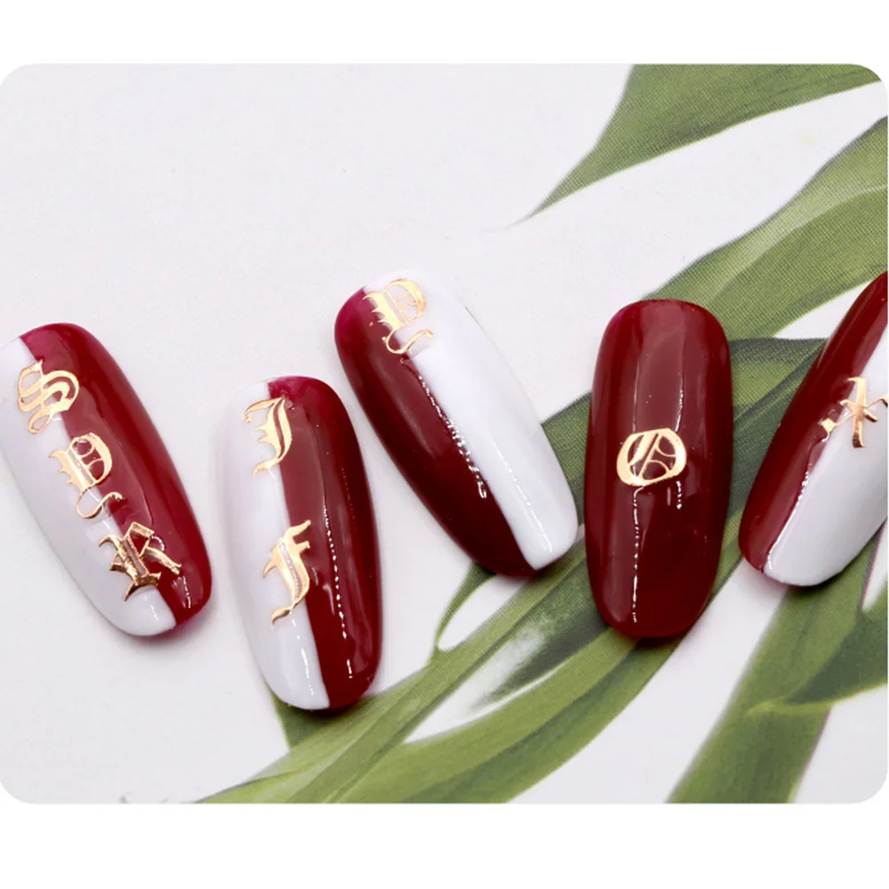 2020 модные наклейки в стиле панк с розовыми золотыми буквами для ногтевого