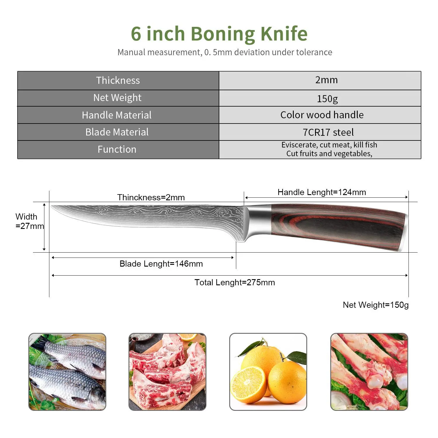 Рукоятка из массива дерева дамасская зернистая нержавеющая сталь 6-Дюймовый Нож