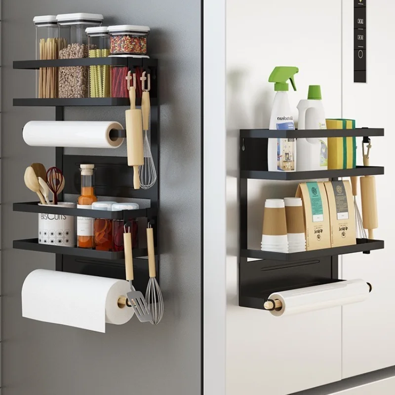 

Magnetic Refrigerator Side Rack Magnet Fridge Storage Shelf Paper Towel Roll Holder Spice Hanging Metal Shelf Kitchen Organizer