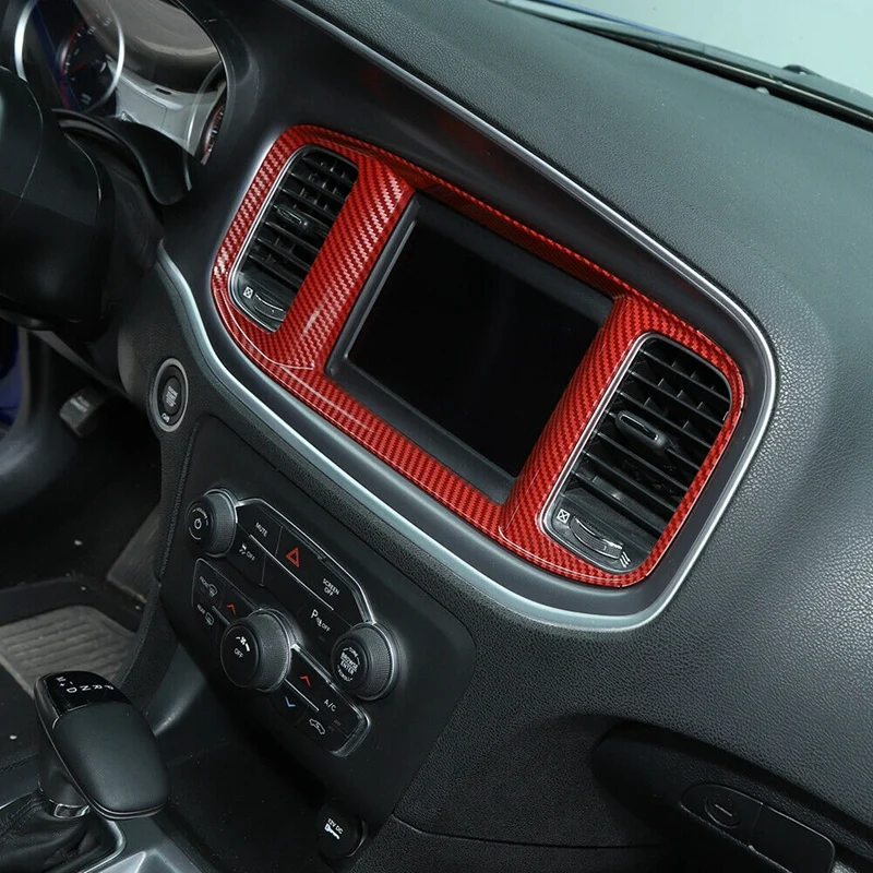 

Carbon Fiber Red Interior Navigation Frame Cover Trim for Dodge Charger 2015-2021