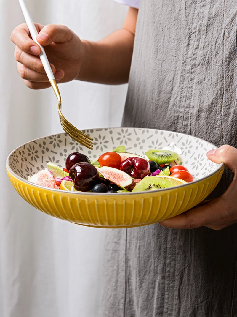 Креативная столовая посуда с подглазурной краской рельефная ГЛУБОКАЯ ТАРЕЛКА