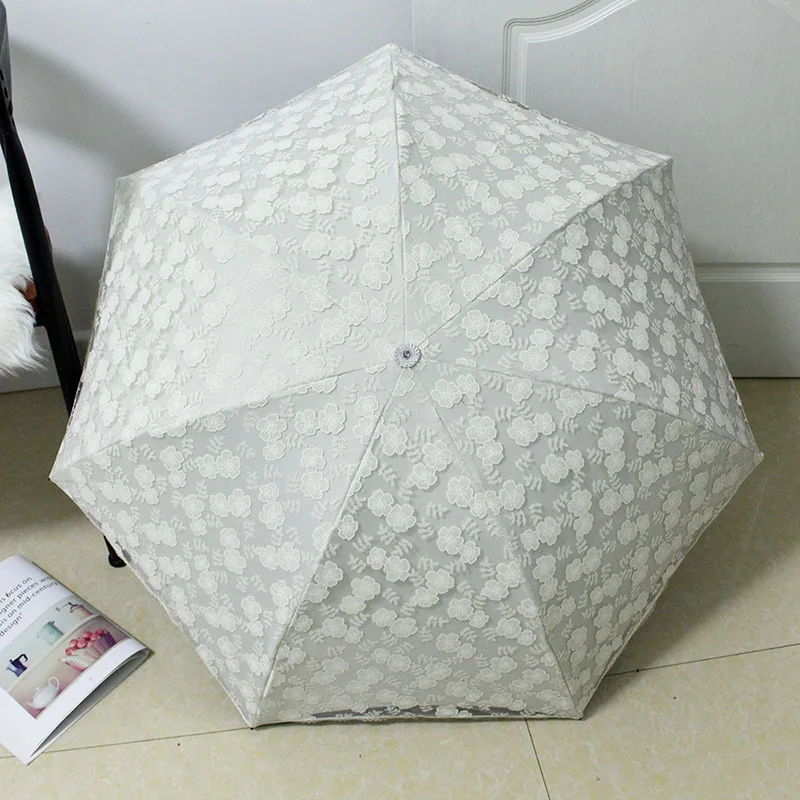 Вышитый кружевной двухслойный 3-слойный зонтик от дождя и солнца для женщин