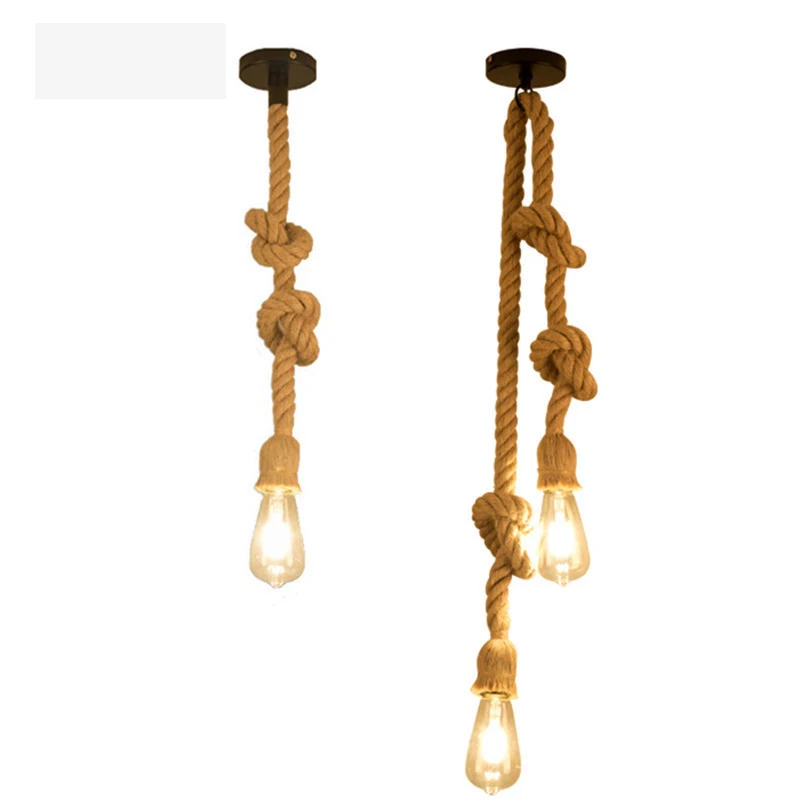 Vintage Hemp Rope Pendant Lamp Base Home Light E27 1m 1.5m 2m 3m 4m 5m Retro Loft Industrial Hanging Pendant Light Decoration