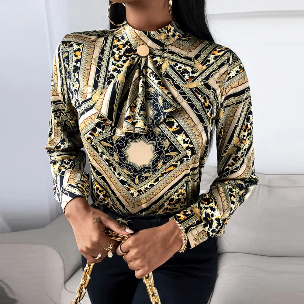 Блузка женская с цветочным принтом модная рубашка в африканском стиле длинным