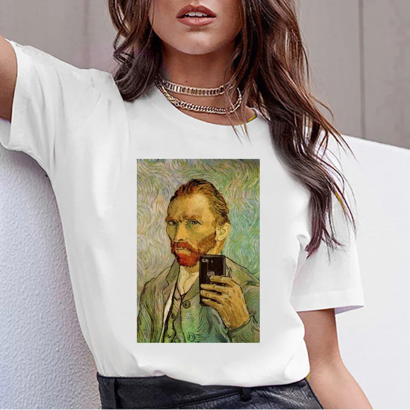 Ван Гог забавная картина Футболка женская ulzzang Женская футболка Девушка femme art