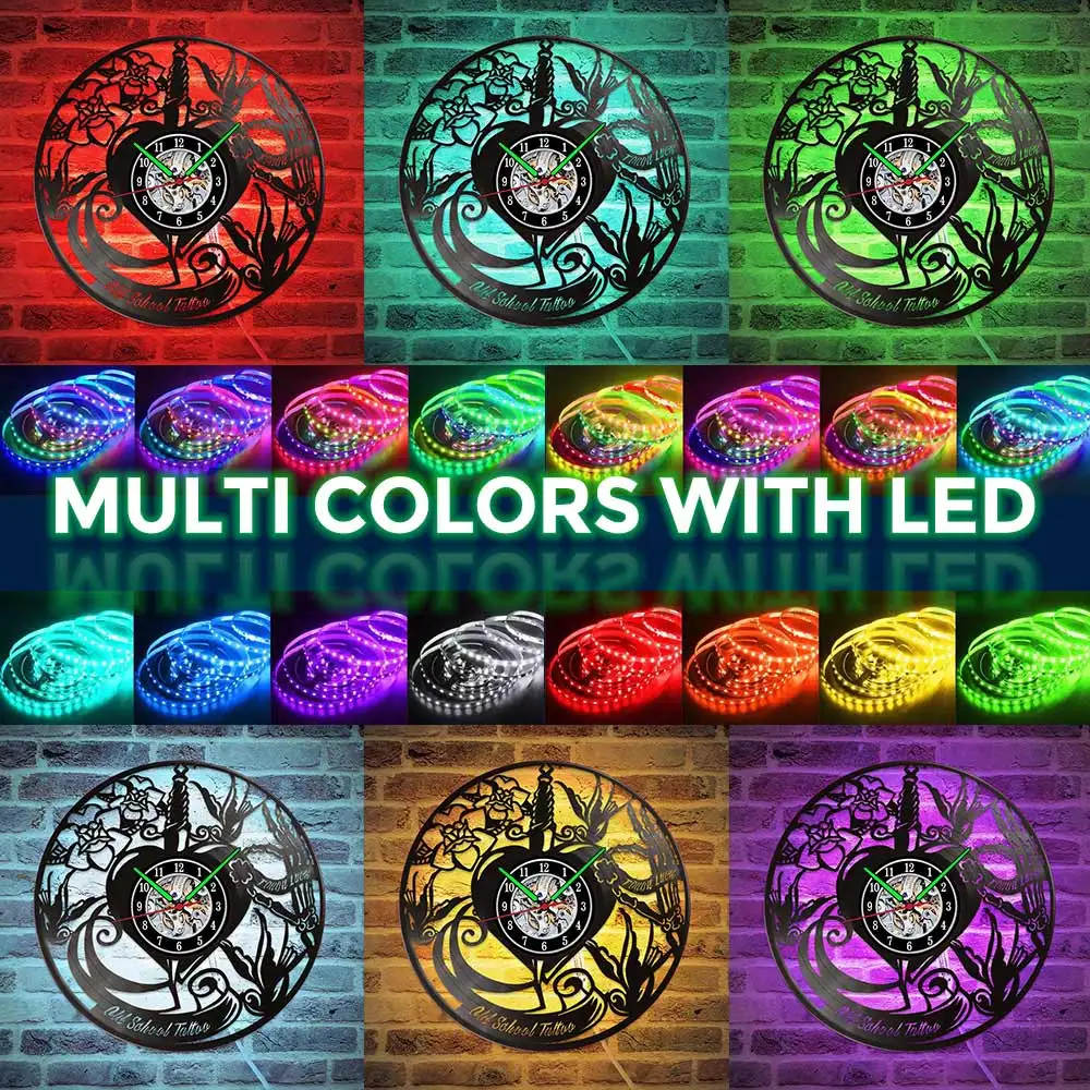 

MCDFL Tattoo Body Art Vinyl Record Clock Wall Watches Home Decor Modern Design Silent Wall Clock Tattoo Studio Decor Art 12 Inch