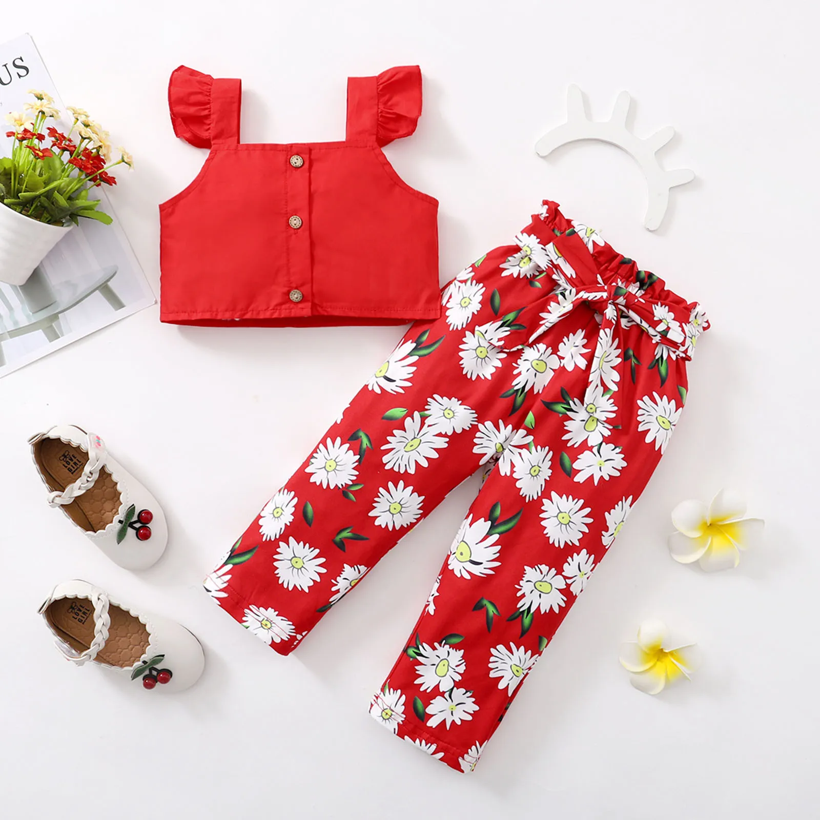 

Toddler Newborn Baby Girl Clothes Set Summer Sleeveless Solid Vest Crop Tops+floral Printed Pants Outfits Dziewczyna Zestawy