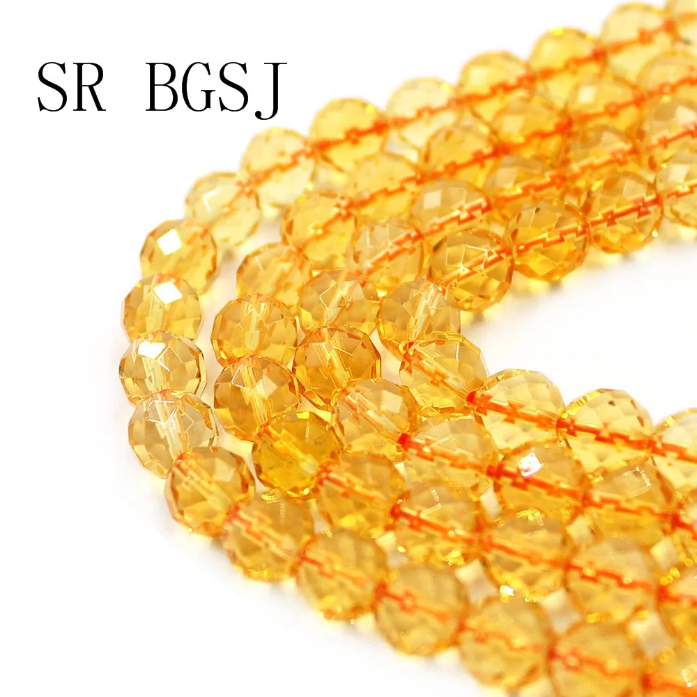 Бесплатная доставка 6 мм 8 10 оптовая продажа граненые круглые цитрины желтый