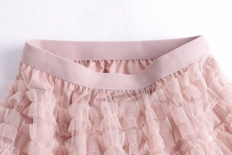 

GTGYFF Summer Layers Mesh Skirts For Women Korean Fashion Ladies Casual Midi A Line Ruffles Solid Skirt Elastic High Waist Saias