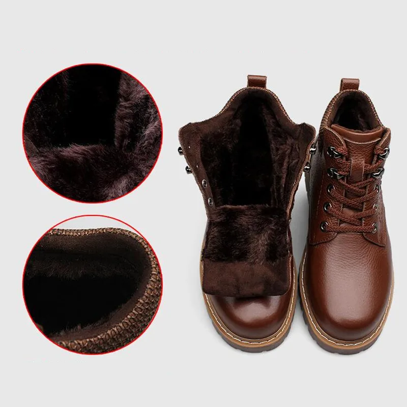 

Brand Fashion Men Boots Plus Velvet Genuine Leather Quality Brand Snow Winter Boots Autumn Ankle Men Boots Big Size38-48