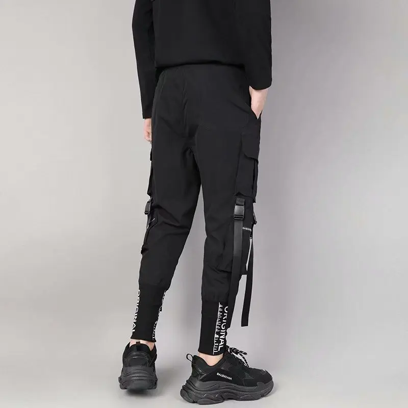 

Stylish 2021 Japanese Fashion Harajuku Streetwear Pants for Men Ribbon Pockets Cargo Joggers Techwear Men's Trousers Hip Hop