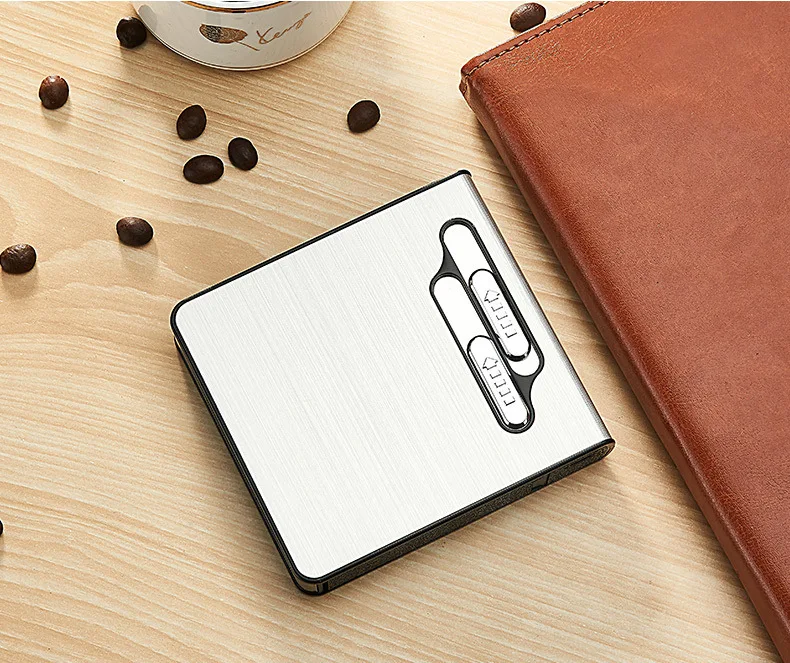 Креативный 20 сигарет пакет дым чехол с электронная USB Зажигалка металлические сигареты коробка ветрозащитный автоматический всплывающие зажигалки