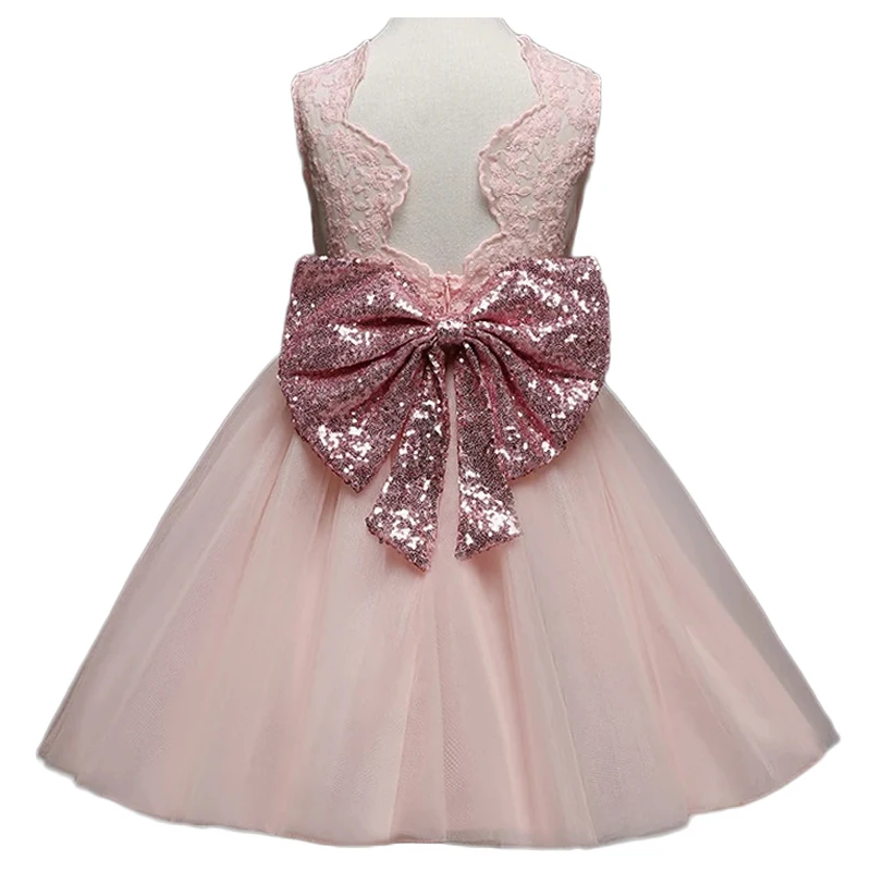 Платье с открытой спиной и кружевным бантом для девочек платье без рукавов