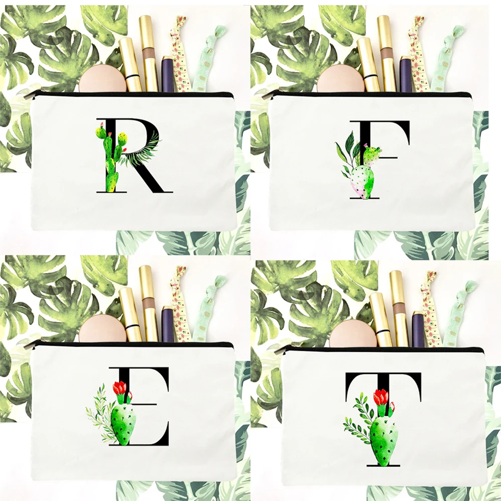 

Кактус растение черные буквы женская сумка для макияжа косметичка дорожная портативная холщовая Защита окружающей среды многоразовая сум...