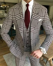 Trajes hommes negócios xadrez masculino ternos de casamento sob medida smoking 3 peças blazer colete calça noivo festa ternos conjunto (3)