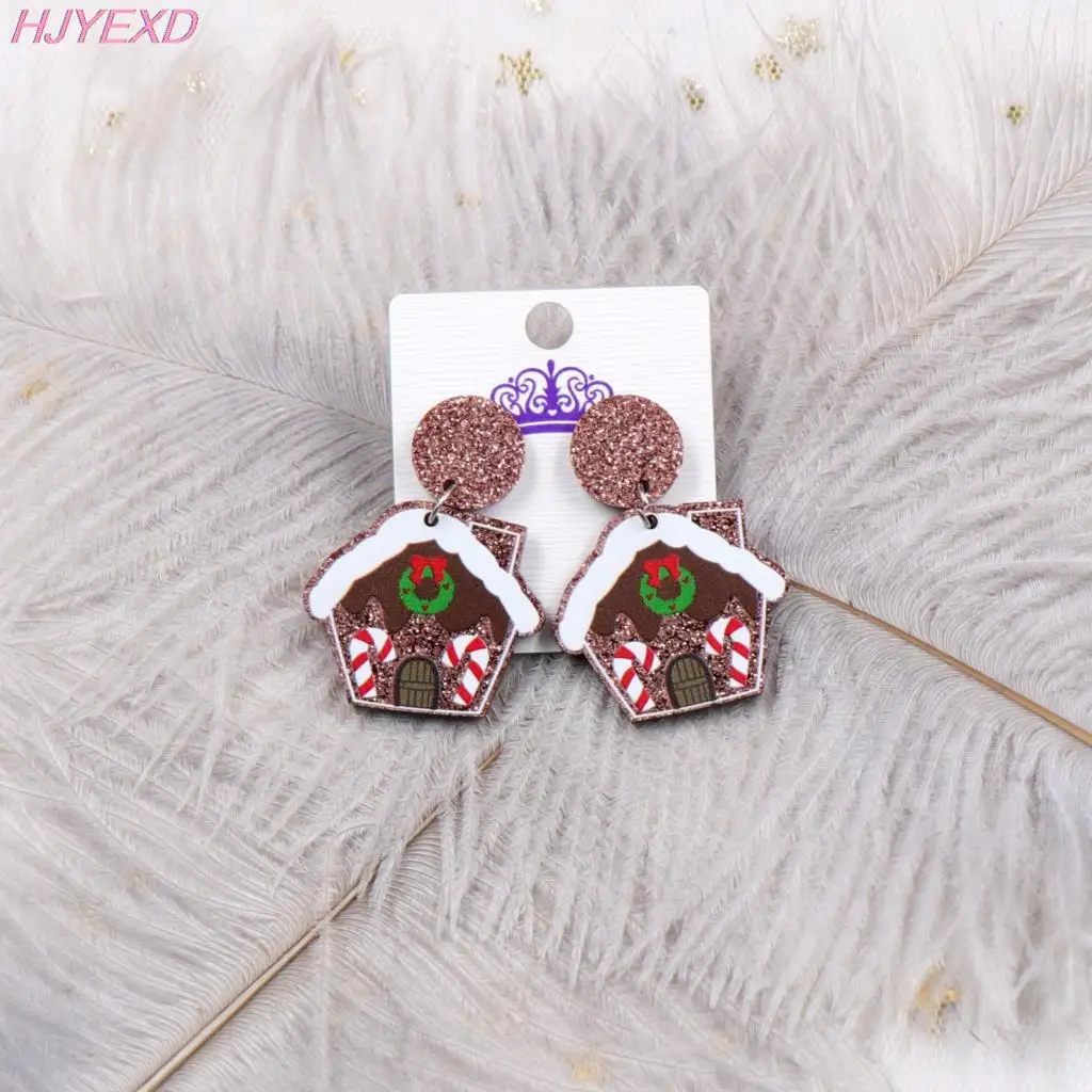 Женские рождественские висячие серьги в виде пряничного домика праздничные