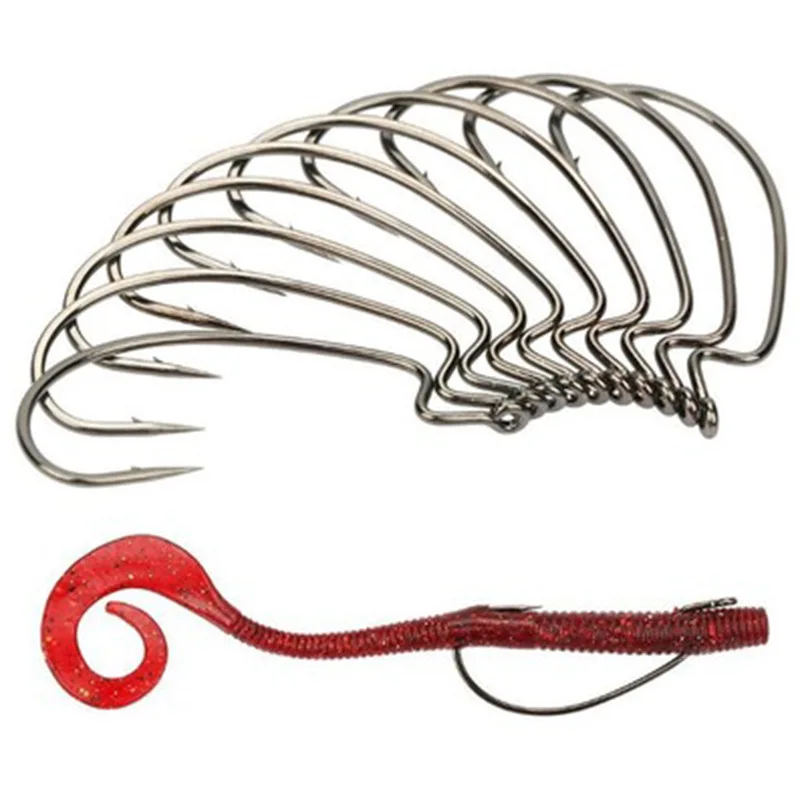 

toio 50pcs/lot Fishing Soft Worm Hooks High Carbon Steel Wide Super Lock Fishhooks Lure Softjerk Hooks 8#-5/0 Fishing Tackle
