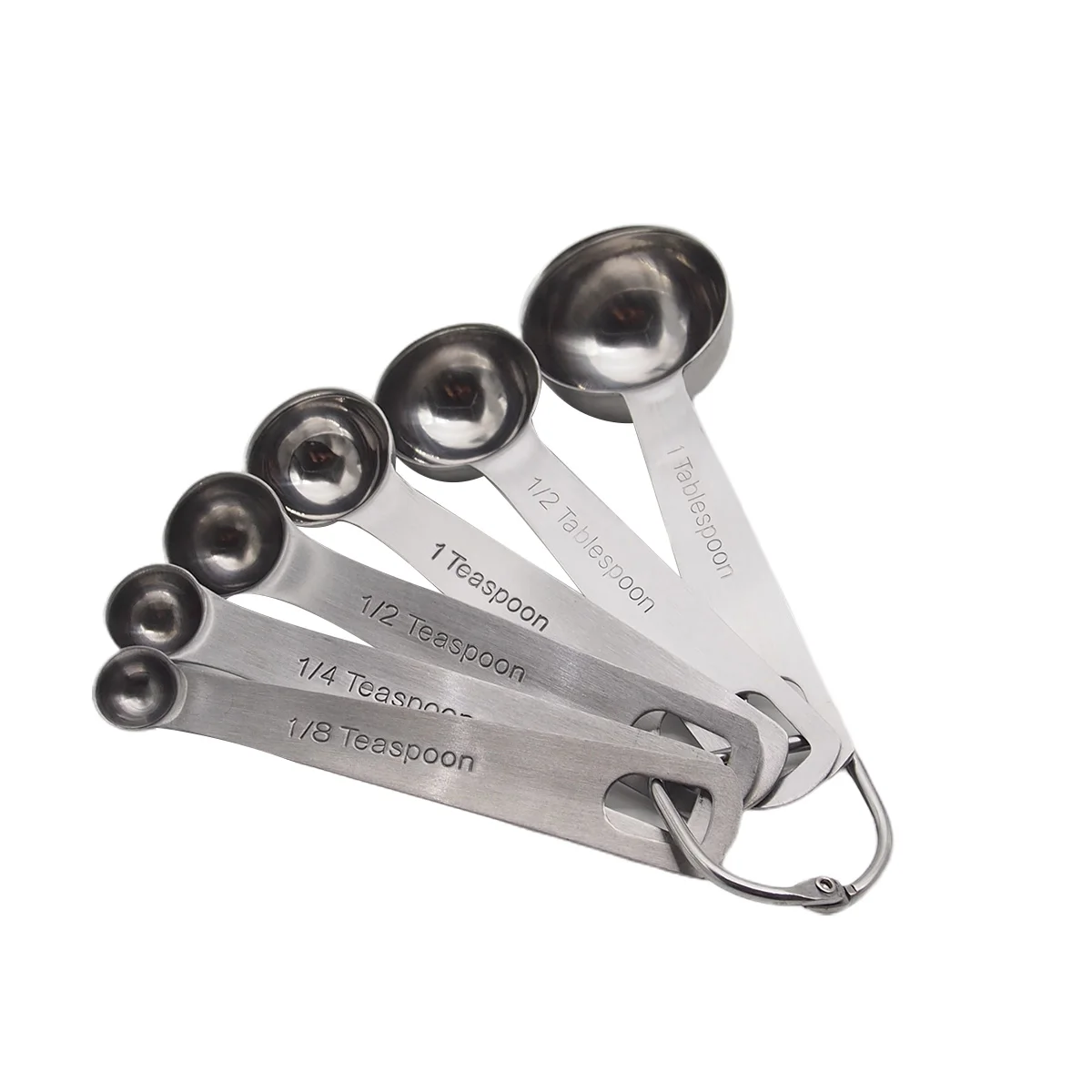 

Newest Arrival 6Pcs/Set Round Measuring Spoon Stainless Steel Scale Measurement Buckle Design Baking Tools