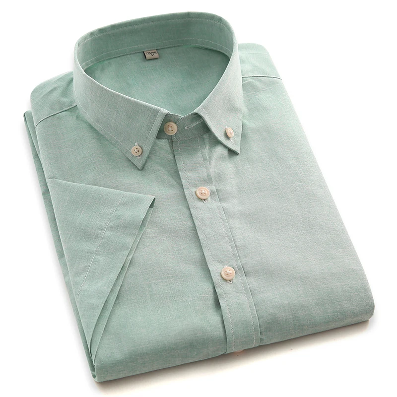 Рубашка Aoliwen мужская с коротким рукавом брендовая сорочка Slim однотонная