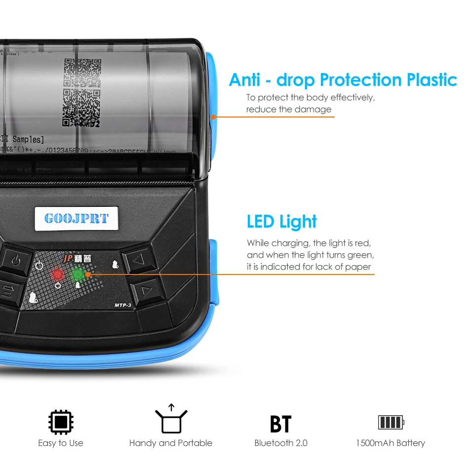Мини bluetooth термопринтер MTP-3 80 мм портативный беспроводной для чеков подходит Android