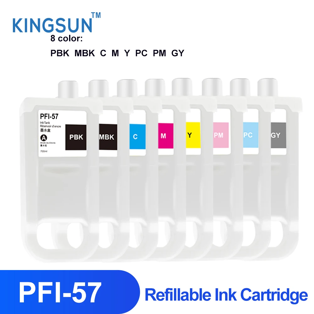 

8 color/set PFI-57 PFI57 Refillable Ink Cartridge With Permanent Chip For Canon PRO-520 PRO-540 PRO-540s PRO-560s Printer