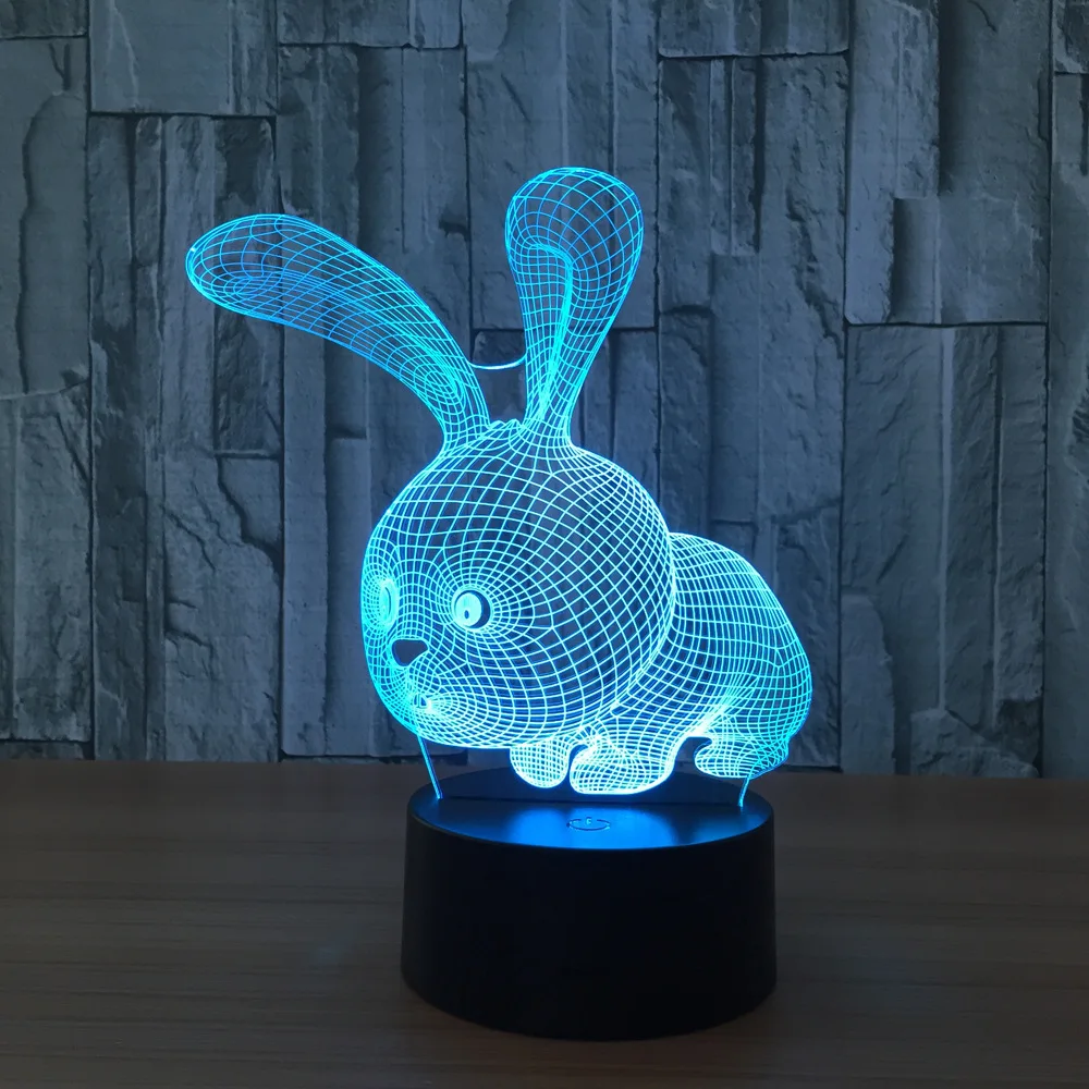 

Милый мультяшный кролик 3D светодиодный ночсветильник детский праздничный подарок сенсорный пульт дистанционного управления USB настольная...