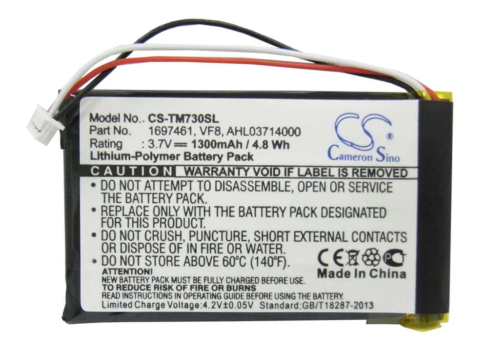 

Cameron Sino 1300mAh Battery for TomTom Go 530 Live, 630, 630T, 720, 730, 730T, go 930, 930T, SatNav, 1697461, AHL03714000, VF8