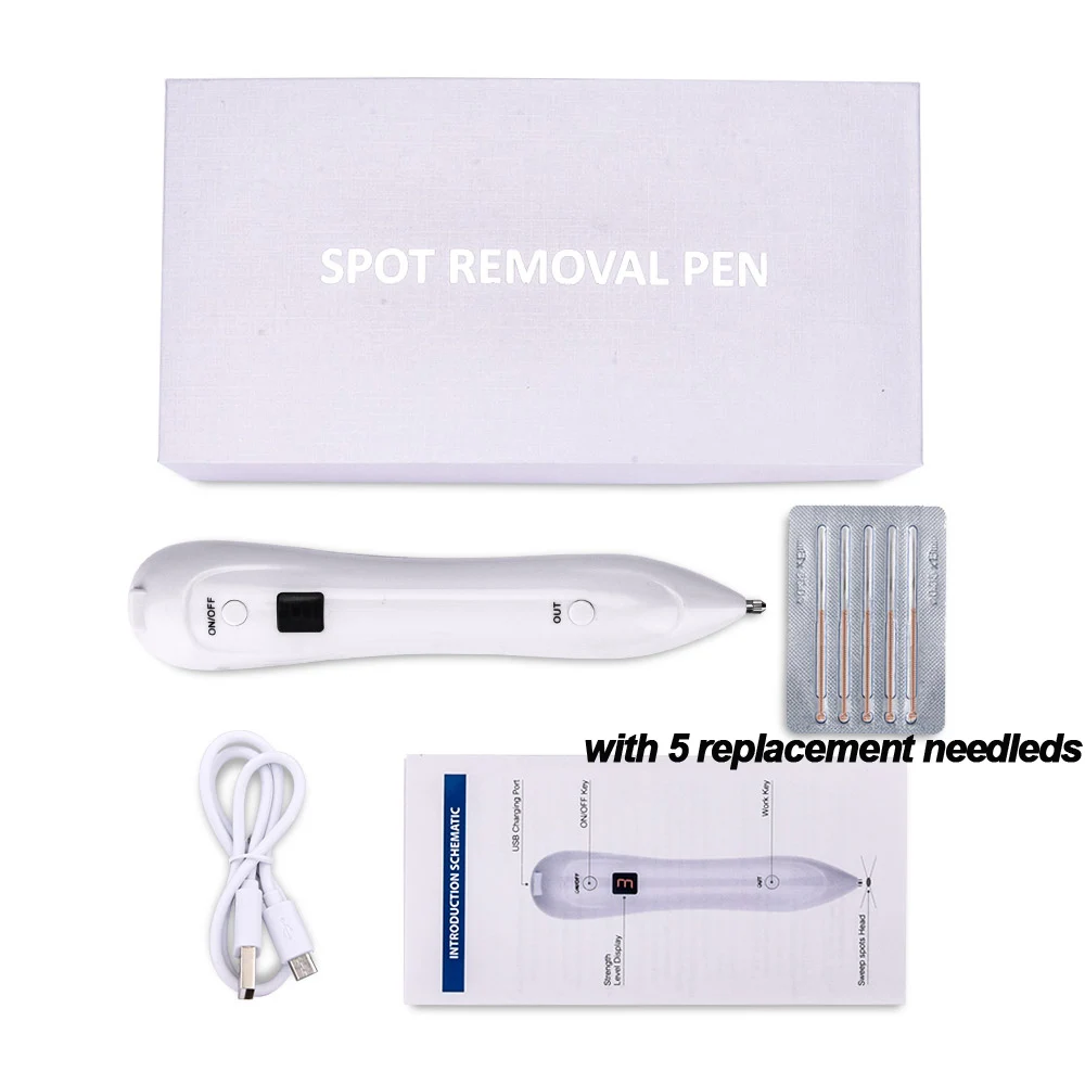 pen with 5 needles От акне Лазерная для лица веснушки пятновыводитель темных загрязнений инструмент для удаления татуировки моль плазменная ручка устройство для удаления бородавок уход за кожей лица - Цвет: pen with 5 needles