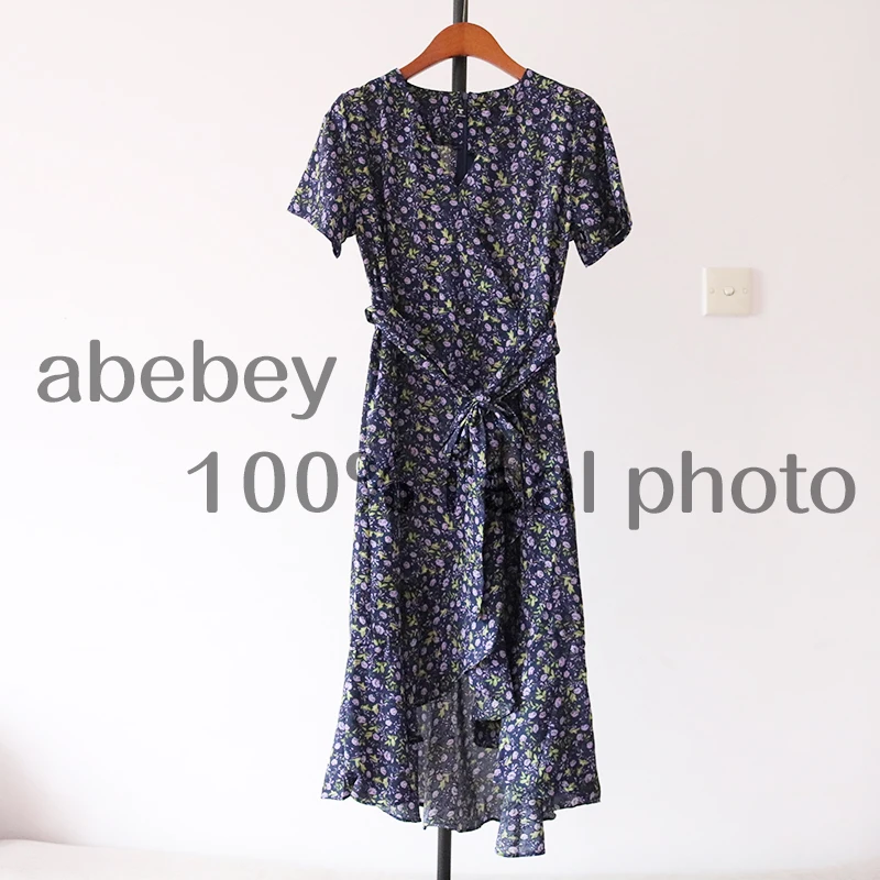 Boho Vintage 2022 floral print ruffles V Neck bandage long chiffon Dress summer Party Women beach holiday irregular tunic dress | Женская