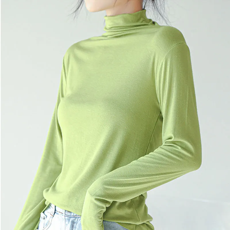 

2020 Liva Girl New Autumn Women's Basic Solid Shirt Slim Vintage Turtleneck Vlvet Solid Color Long Sleeve Female Girls Vestidos