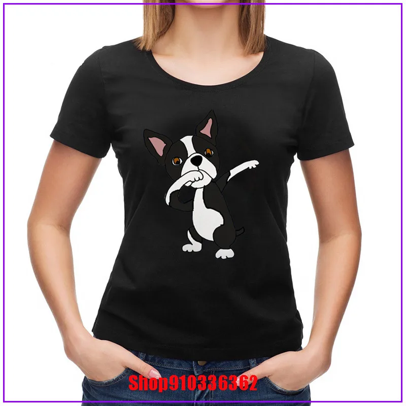 2020 Cute Boston Terrier Dog Dabbing Cartoon Pet Design Funny T Shirt for Women Graphic Premium T-Shirt Women's Streewear | Женская