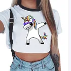 Забавная футболка с единорогом в стиле Харадзюку, лето 2020 г., женский короткий топ, футболка с единорогом, сексуальные футболки, укороченные