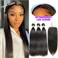 angel grace straight hair bundles with closure human hair 3 bundles with hd closure brazilian hair extensions human hair remy