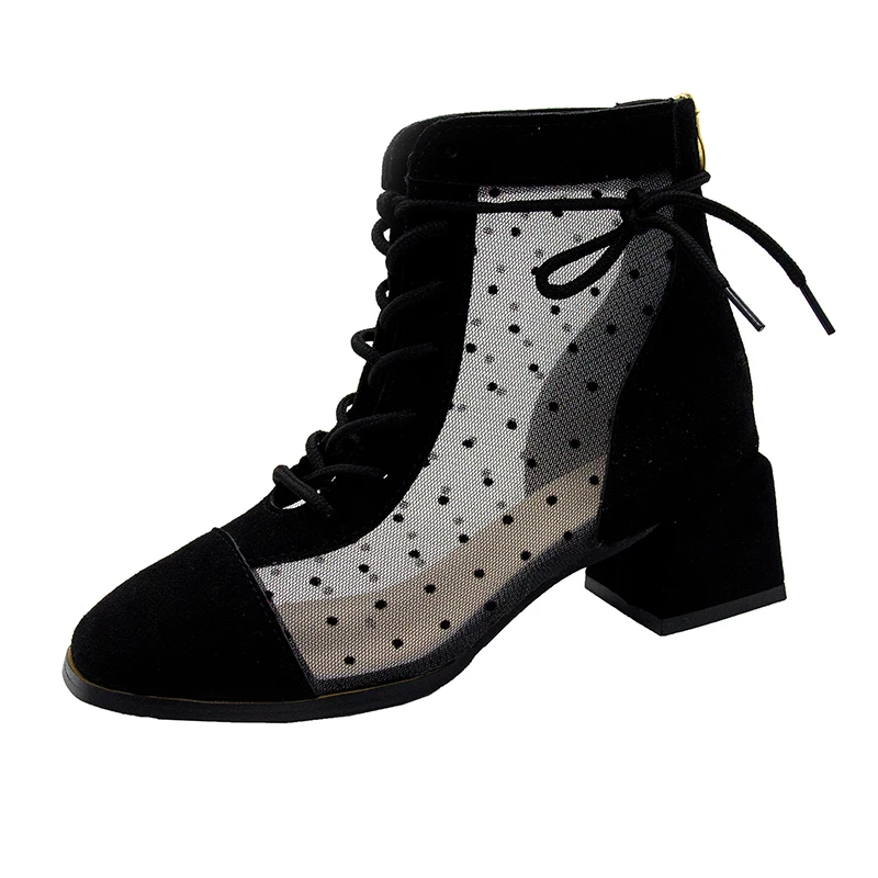 

Breathable High Heel Temperament Short Tube Ladies Net Boots Summer New Fashion Wild Breathable British Style Martin Boots.