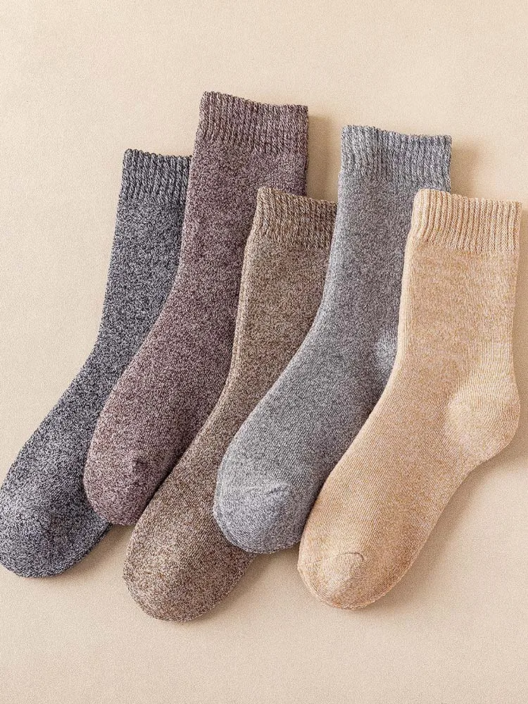 Winter Men's Thick Warm Cotton Socks Harajuku Retro Business Casual Socks 5 Pair