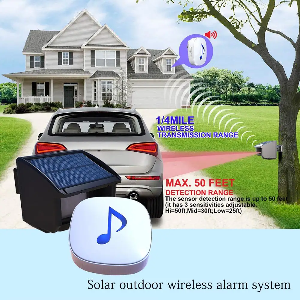 

Solar Outdoor Wireless Alarm System Outdoor Weatherproof Motion Sensor Security Alert System Infrared Alarm Detector