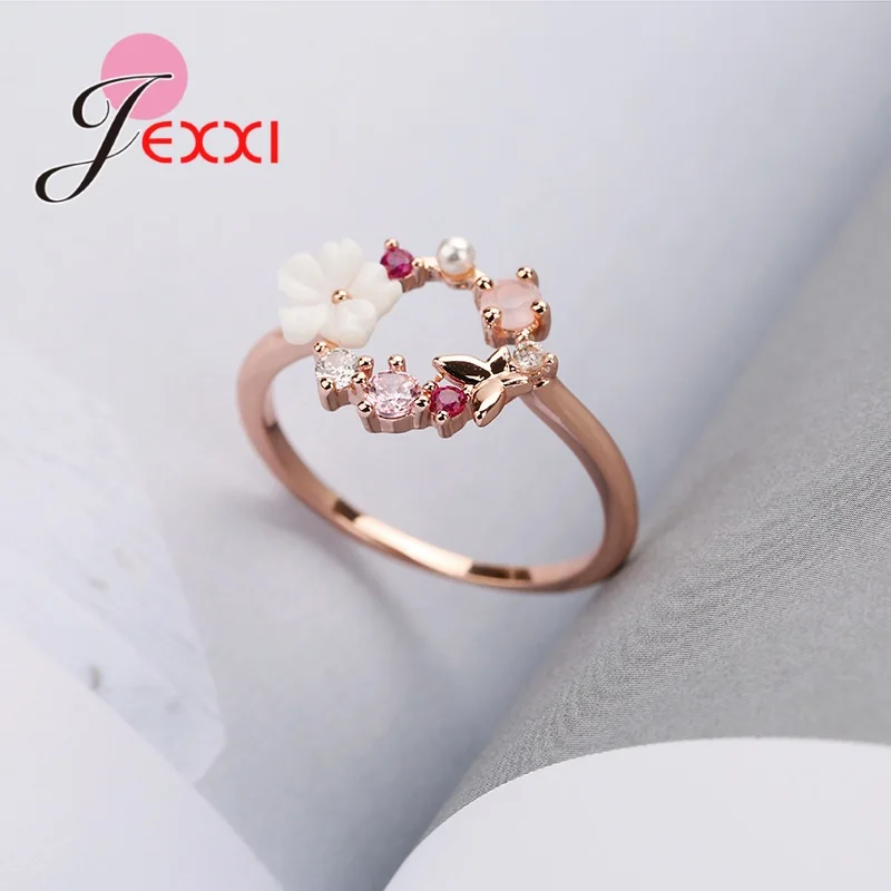 Корейский тренд Креативные Свадебные кольца с бабочкой и цветами из циркония