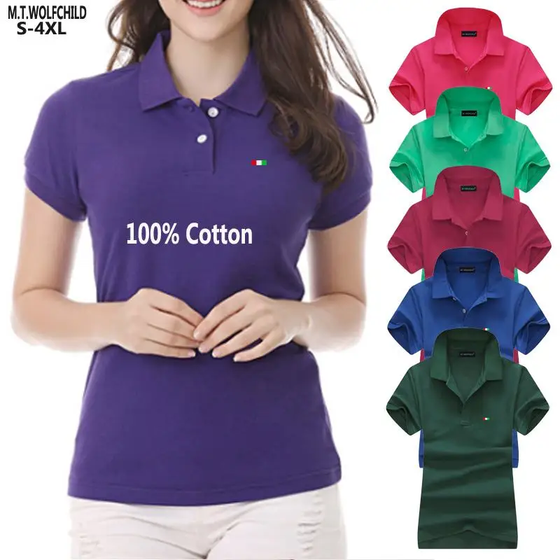 Женские футболки-поло с коротким рукавом повседневные облегающие топы из 100%