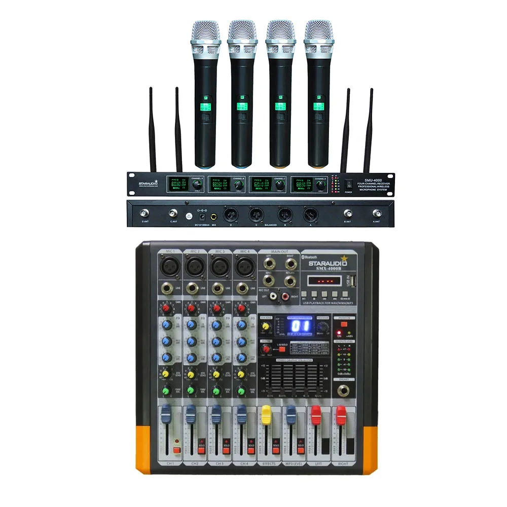Миксер STARAUDIO Pro 4 канала с питанием от сети PA DJ усилитель звука 4CH UHF Ручной