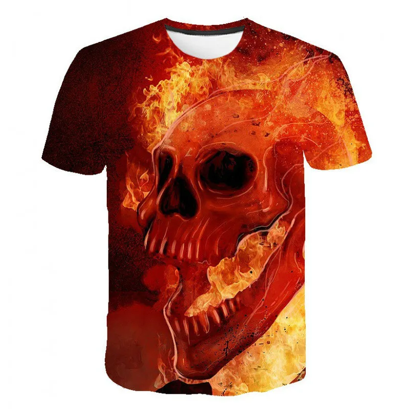 

2021 new foreign trade skull head new trend men's short-sleeved 3DT shirt 3d men's T-shirt men's clothing polyester material