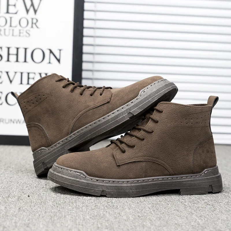 

High Quality Winter New Fashion Boots Men Autumn Winter Snow Boots Brand Suede Ankle New Leather Lace-up Men Chunky Boots